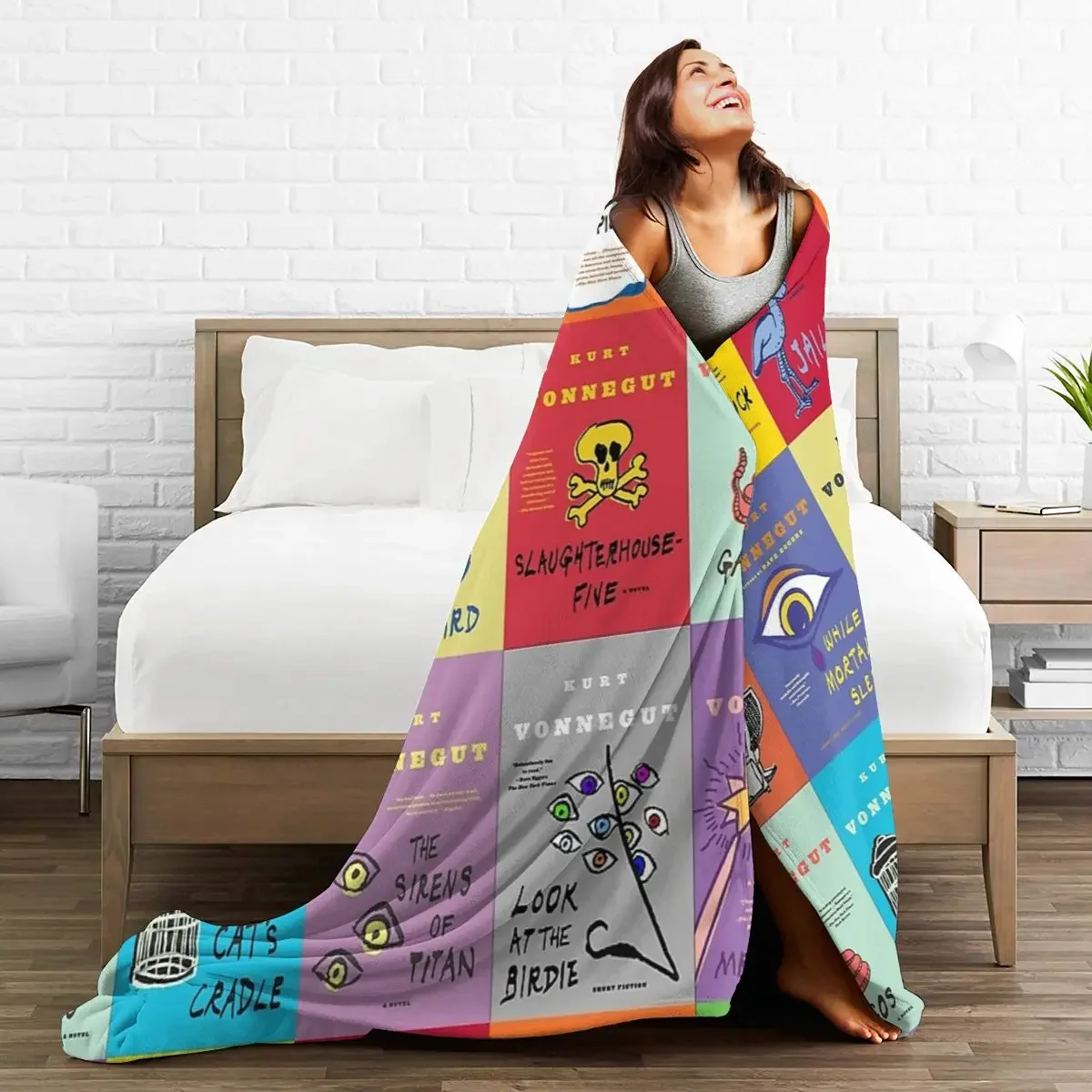 Фланелевое одеяло покрывало с рисунком Курта Воннегута мягкое постельное белье