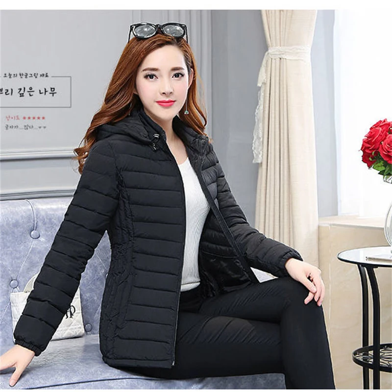 Women's Thin light Down Cotton Jacket Autumn Winter Fashion Long Sleeves 2022 New Hooded Loose Elegant Down Jacket Female Coat