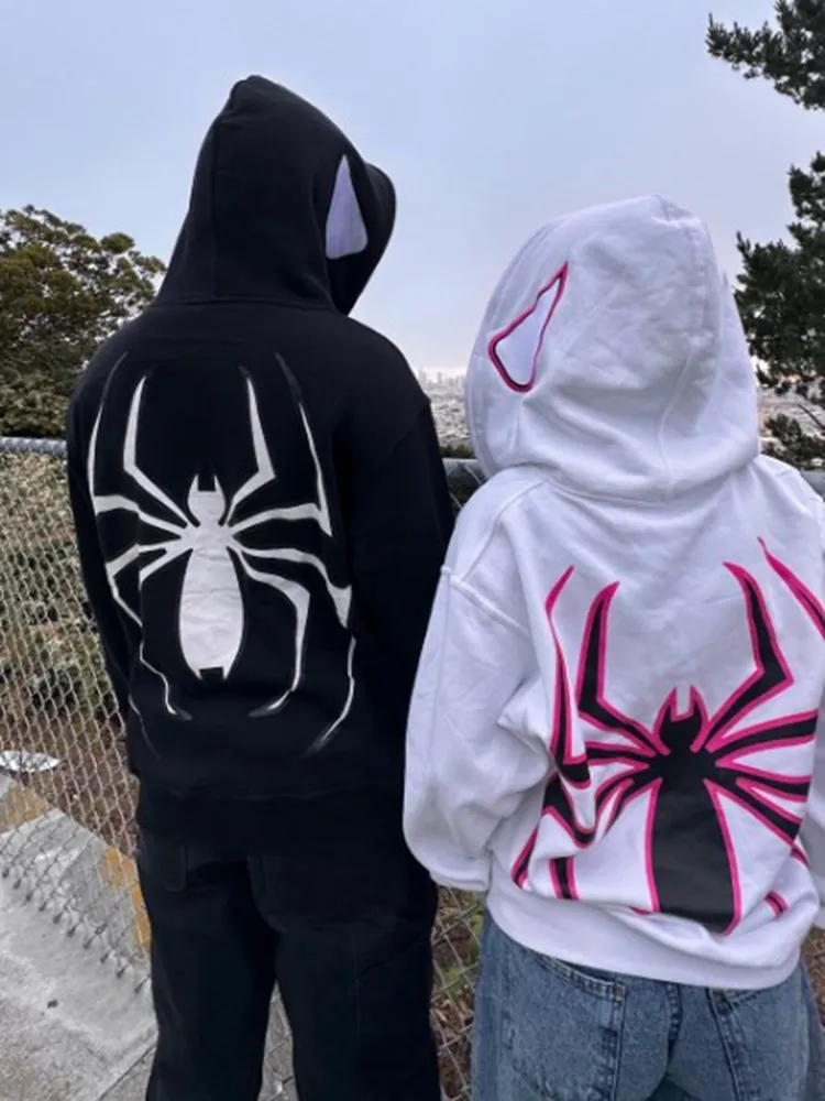 

y2k Woman clothing Spider Print Hoodie Pullover Sweatshirt High Street Anime Oversize Hip Hop Winter Clothes Long Sleeve Tops