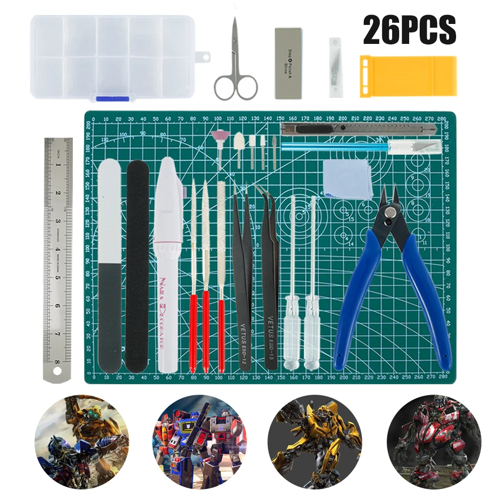 

26pcs Model Building Tools Set Pliers Tweezers Cutting Mat Modeler Hobby Basic Hand Building Tool Suite Model DIY Accessories