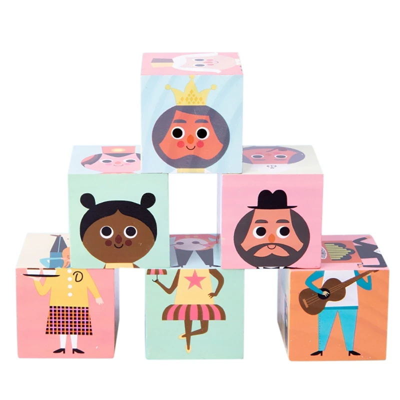 

Трехмерная 6-сторонняя картина-головоломка из кубиков, различные персонажи для сборки, раннее образование, деревянные игрушки A