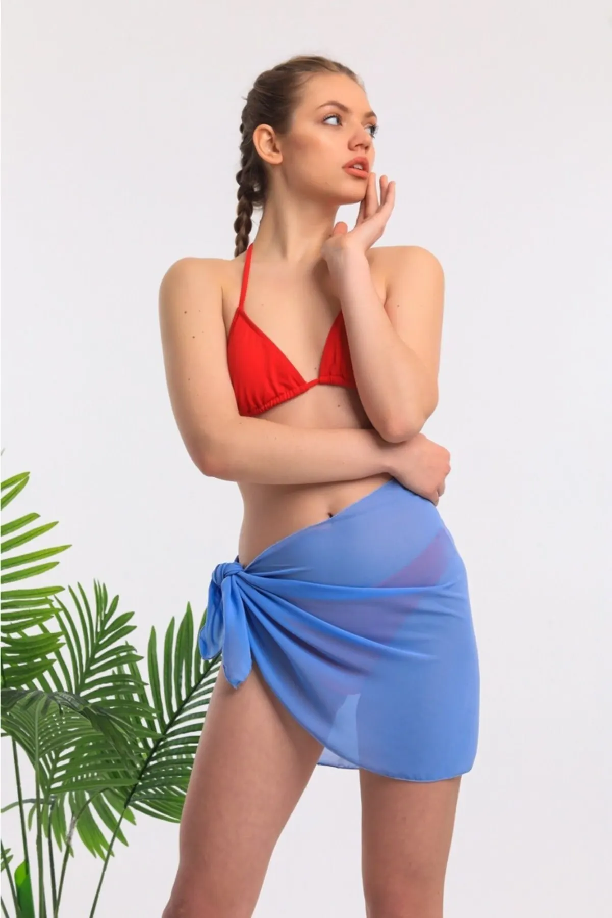 

Women's Pareo Blue Color Swimwear Cover Up Dress Sexy Tunic Suit Beachwear Female Beach Bikini Cover Loose Mini Dress