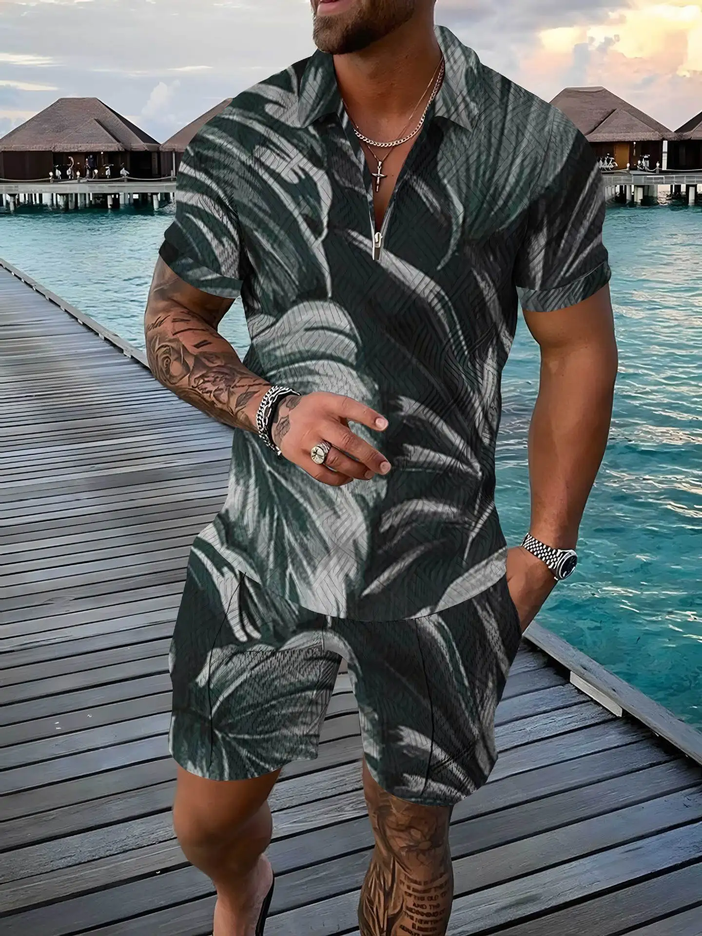 Мужской дышащий спортивный костюм Повседневная рубашка-поло на молнии комплект