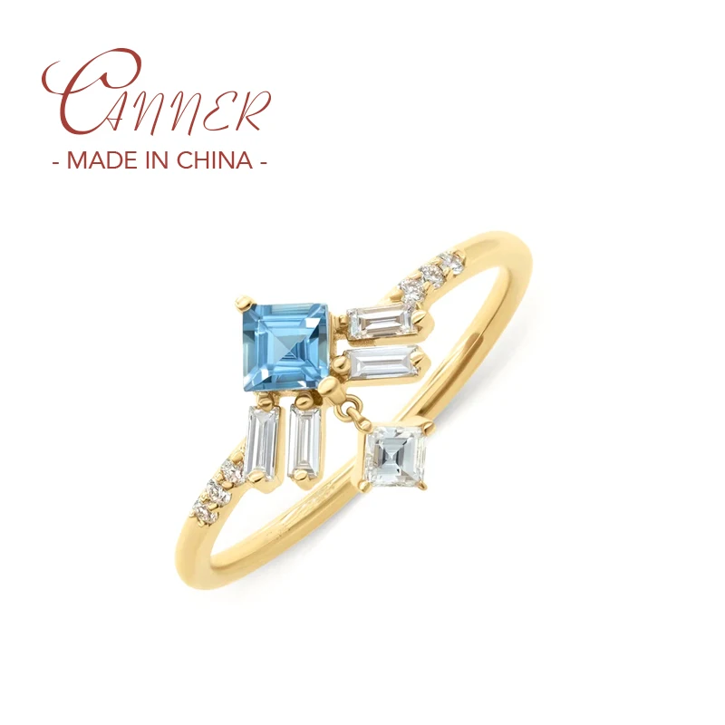 

CANNER Anillo Plata 925 модные кольца неправильной формы прямоугольной формы с голубым прозрачным цирконием из стерлингового серебра 925 пробы обруча...