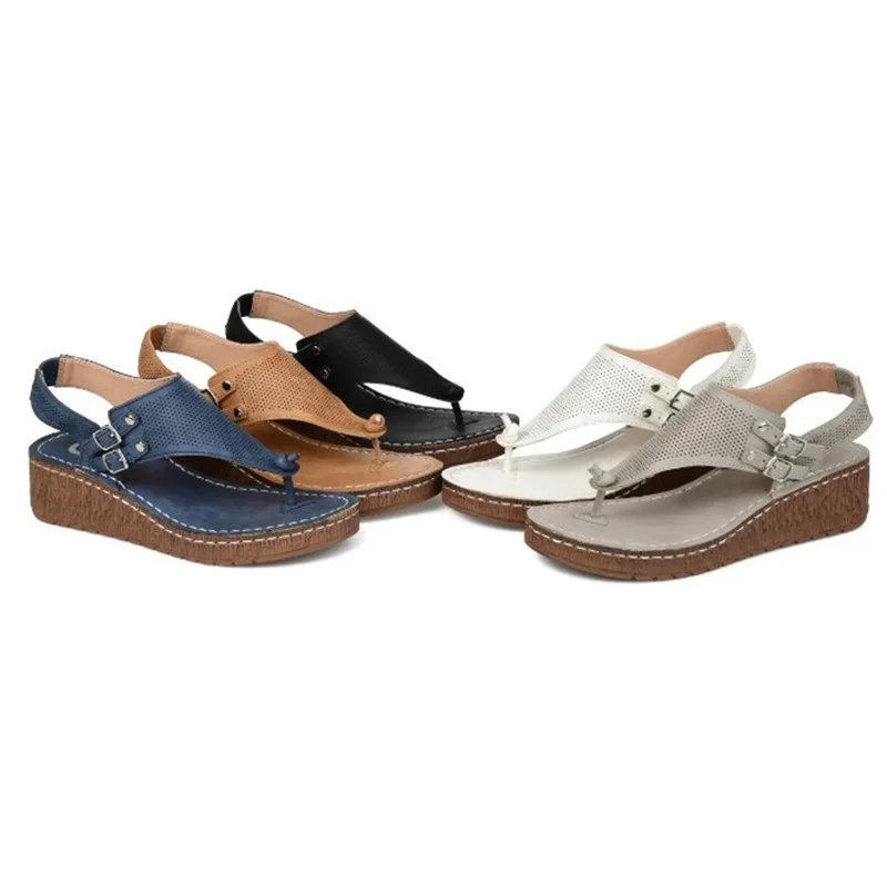 Women Sandals Summer Shoes Fashion Wedges Heel Clip Toe Feet Roman Buckle Large Size Female Sandals Comfortable Sandalias Mujer