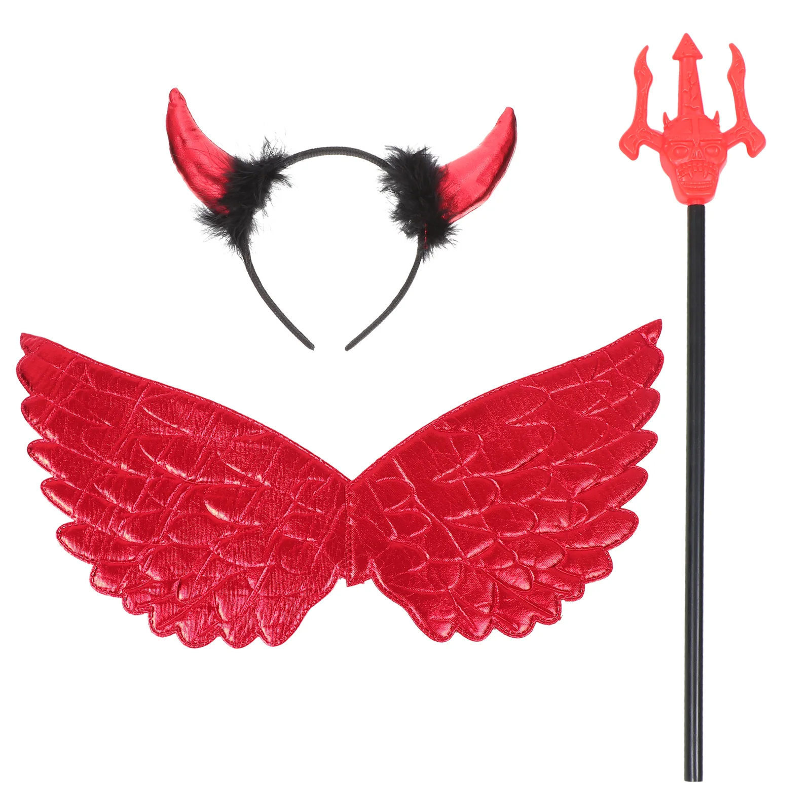

1Set Costume Set Red Demo Costume Accessories with Wing Horn Headband Red Pitchfork for Party Favor Supplies