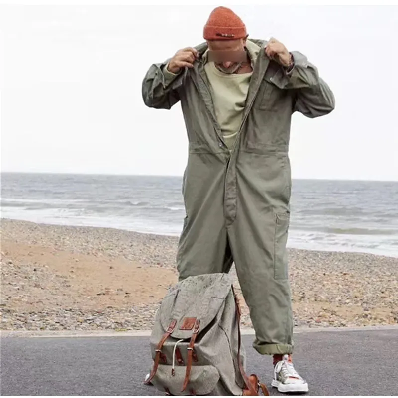 American Style Multi-pocket Tooling Jumpsuit Men's Jumpsuit Loose Worker Overalls Suit
