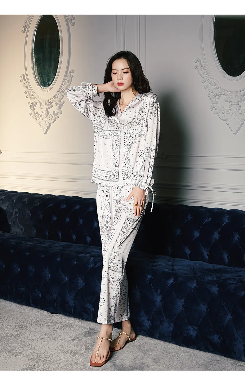 New women's pajamas long-sleeved women's ice silk satin home wear thin suit  women pajamas