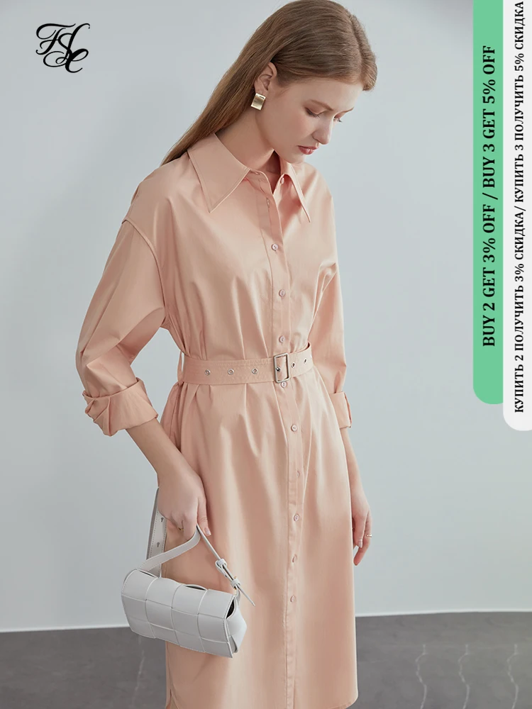 Женское платье-рубашка fansilеним повседневное розовое офисное платье с длинным
