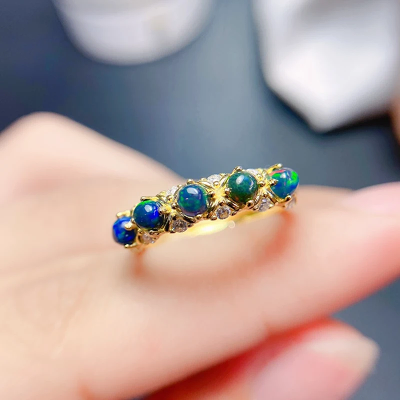 Женские кольца с натуральным черным опалом серебро 925 пробы ювелирные изделия