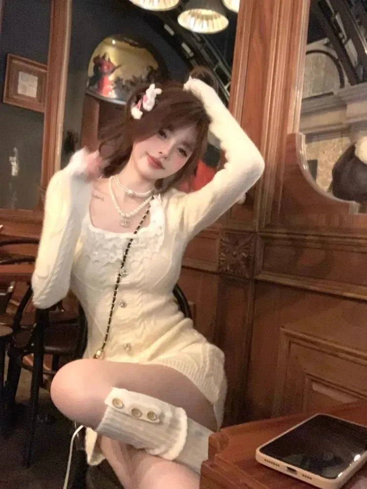 Korejepo Новый год Рождество Pure Desire платье с квадратным вырезом свитер женский осень