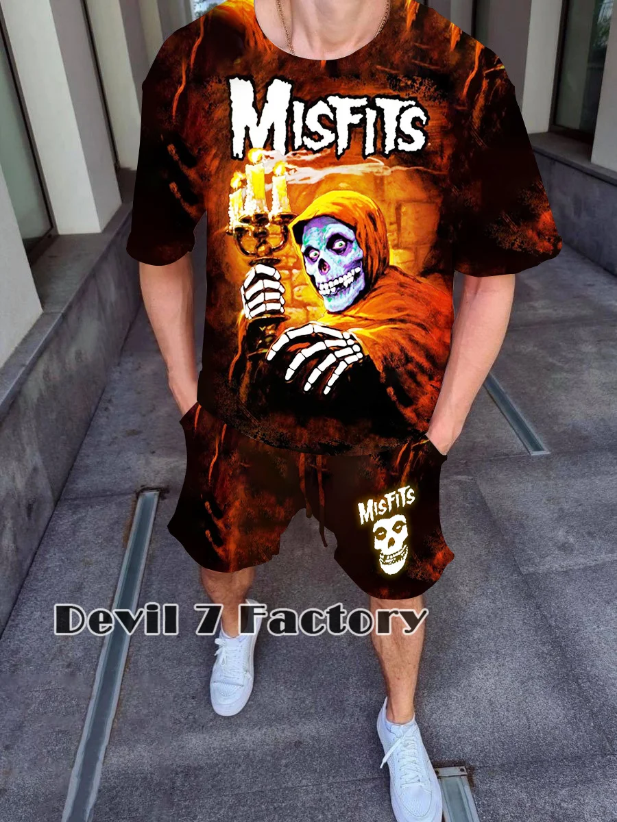 Tracksuit Man Set 3D Printed Misfits Hip Hop Band Vintage T-Shirt Shorts Outfits Summer Casual Men's Clothing Popular Streetwear