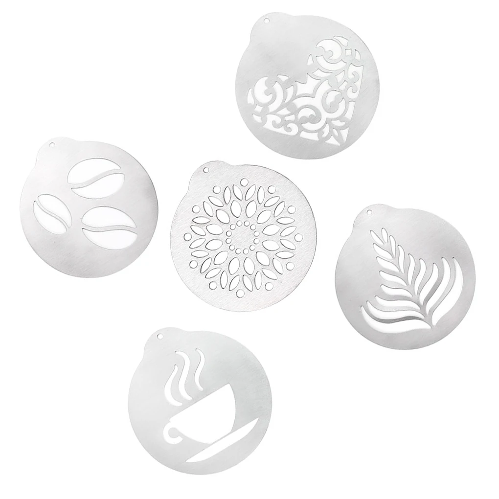 

5PCS Coffee Stencils Foam Latte Art Stencils DIY Mold Reusable Kitchen Tools