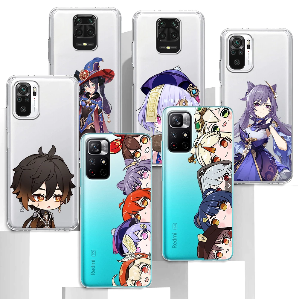 

Genshin Impact Cute Anime Case for Xiaomi Redmi Note 10 9S 11 Pro 11T 8 9 9C K40 7 9A 8T 7A 8A Silicone Transparent Phone Cover