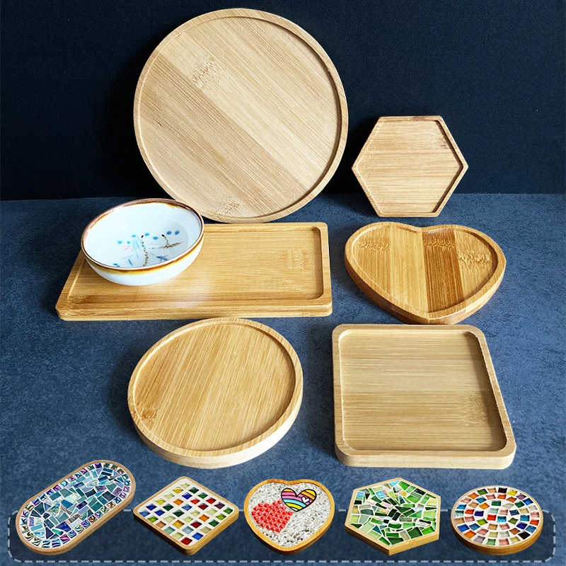 DIY Craft Mosaic Cup Coaster Bottom Embryo Wood Round Heart Square Cup Mat Placemat Handmade Making Material Kits