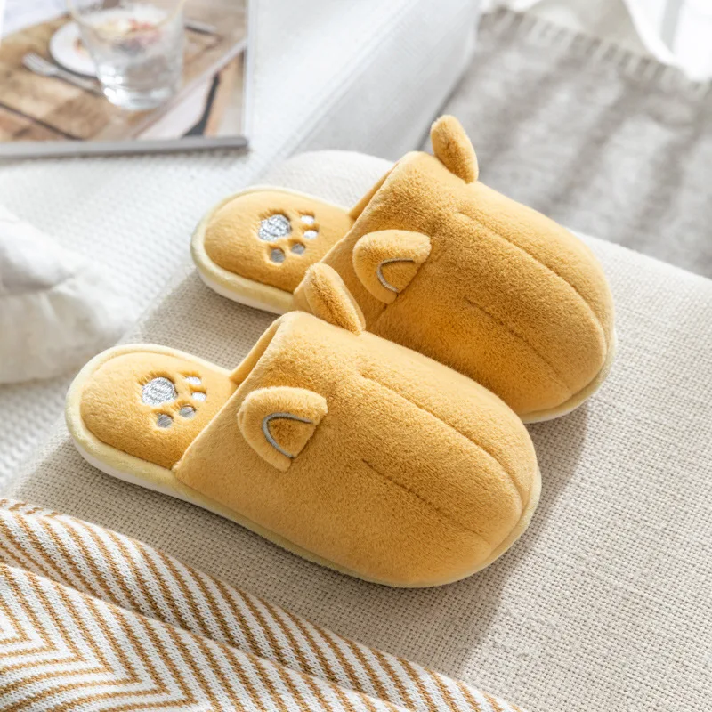 Cartoon Lovely Women's Slippers Winter Indoor Home 2022 New Solid Color Non-Slip Soft Comfortable Plush Men's Cotton Slippers
