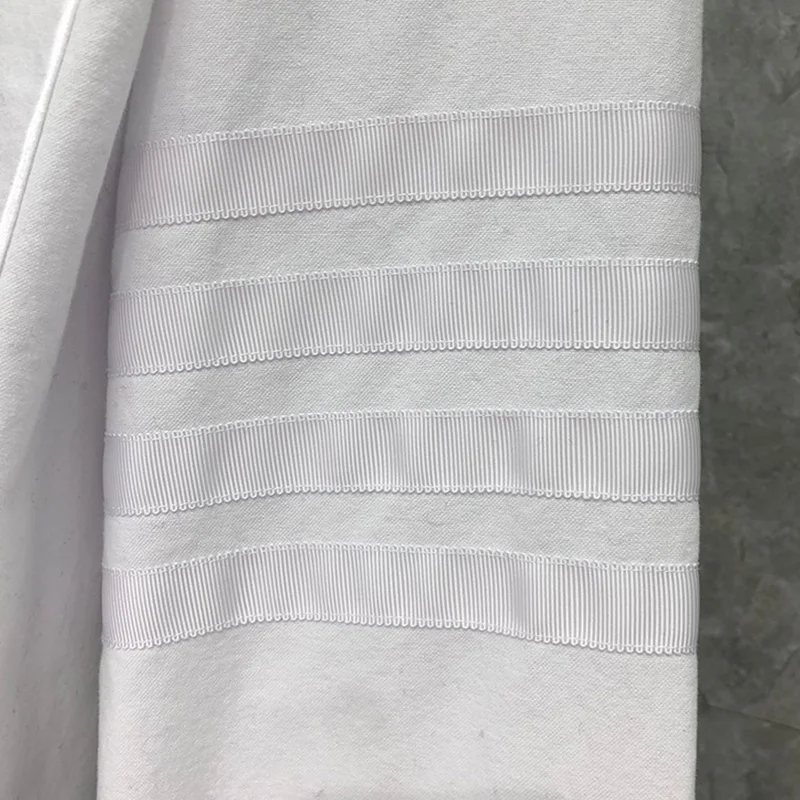 TB THOM Shirt High Quality Cotton Long Sleeve Dress Shirts Classic Fashion White 4-bar Stripes Solid Men Women Clothing