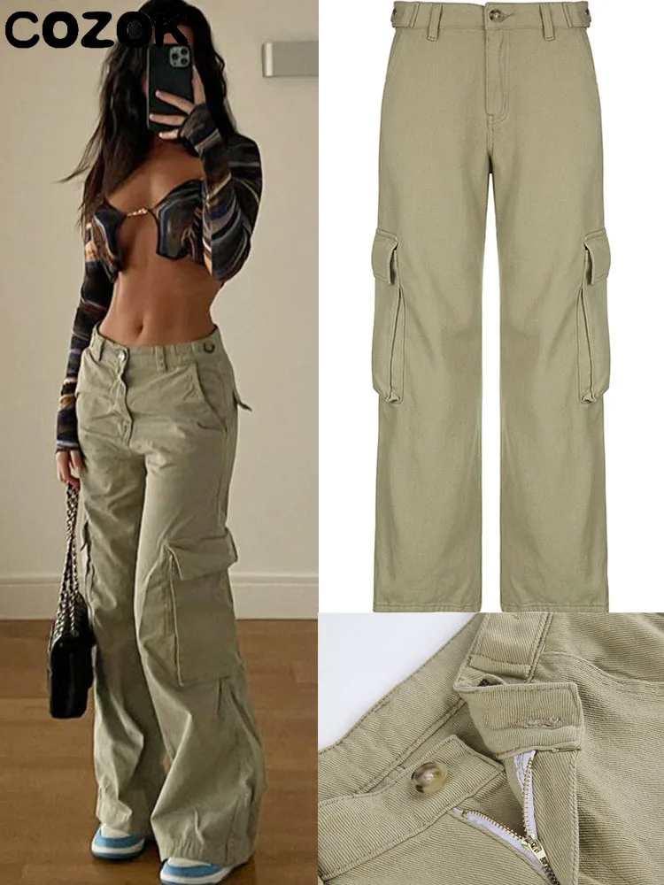 

Big Pocket Design 90s Vintage Cargo Jeans Women Hippie Y2K Loose Low Waist Baggy Wide Leg Trousers 2022 Autumn Retro Cargo Pants