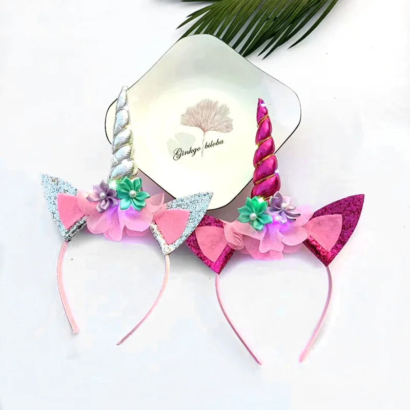 

Ободок для волос в виде единорога для девочек, милый детский аксессуар для волос с цветочным рисунком, праздничный декоративный аксессуар, 1...