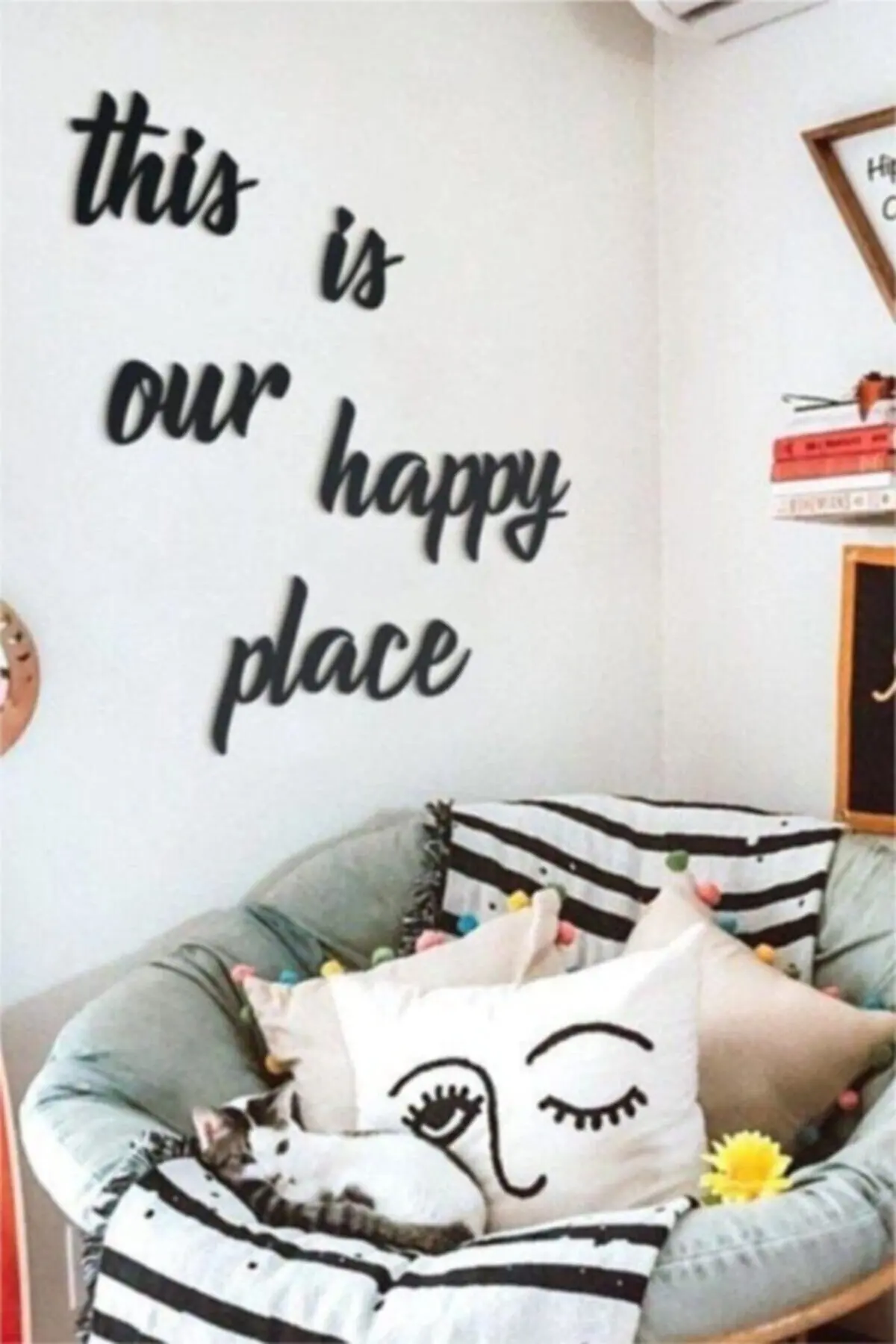 

Black Wood This Is Our Happy Place Wall Decor 80x80 Cm Mdf Painting For Living Room Living/bedroom