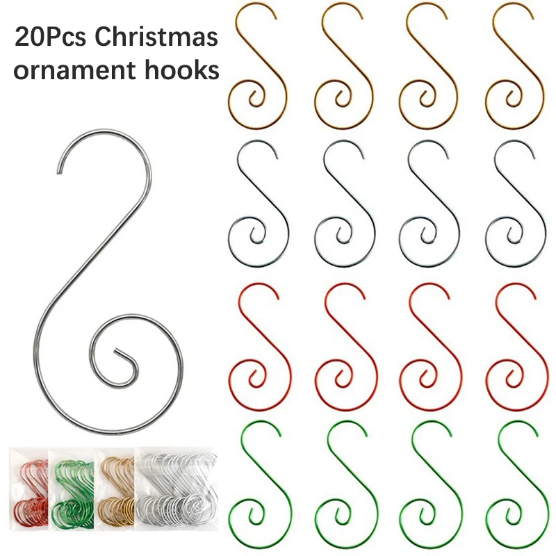 

20PCS Christmas Ornament Metal S-Shaped Spiral Pendant Hooks Christmas Tree Ball Pendant hanging Decoration for Home