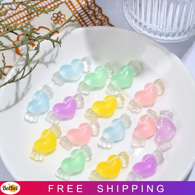 

100/200 шт. кавайные конфеты из смолы с плоской задней стороной в форме сердца, «сделай сам», прекрасные яркие 3D любовные торты, банты для волос ...