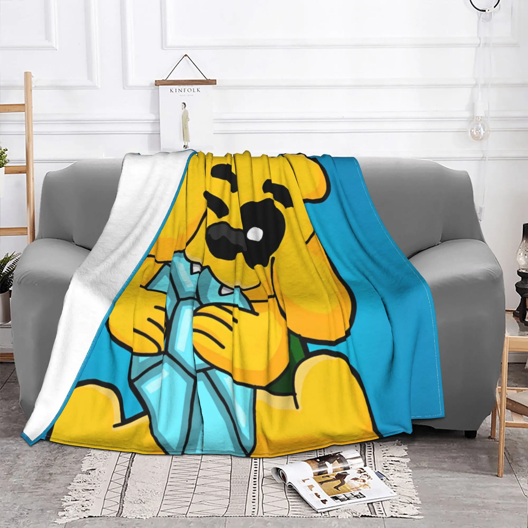 Синие вязаные одеяла Mikecracks шерстяные с героями мультфильмов летнее легкое