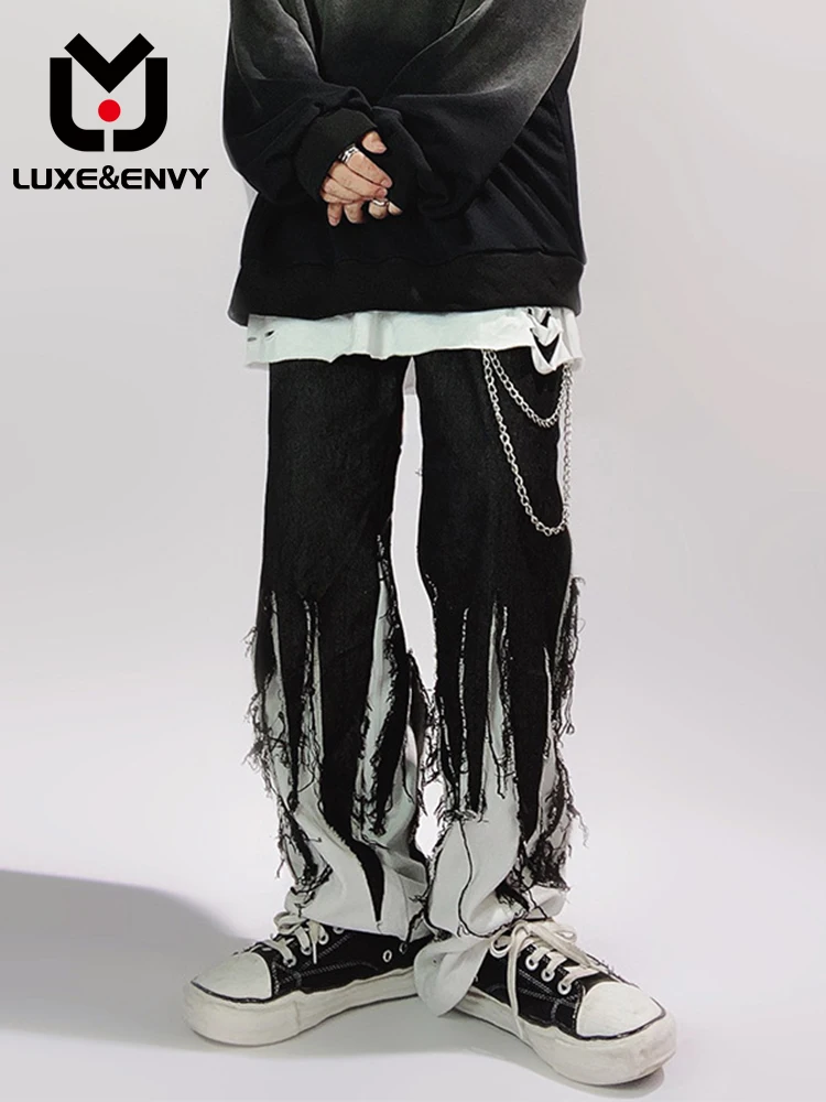 

Мужские свободные брюки LUXE & ENVY, брюки в стиле хип-хоп с широкими штанинами, прямые джинсы в стиле панк, весна-осень 2023
