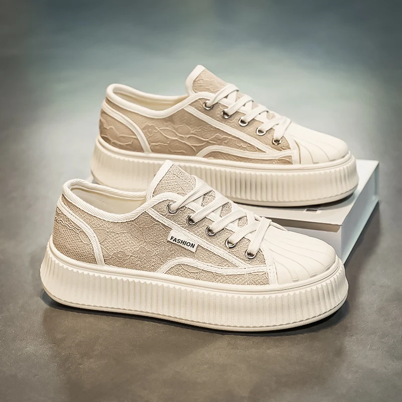 

Breathable Shoes All-Match Slip-on Round Toe Casual Female Sneakers Tennis Slip On Summer Cross New Cotton Fabric Lace-Up Solid