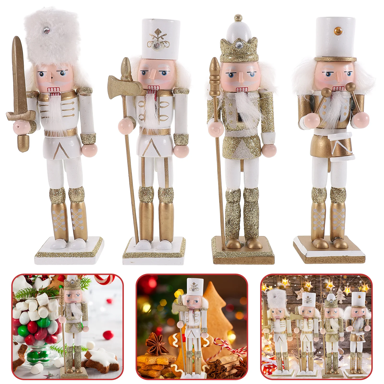 

4 Pcs Wood Nutcrackers Xmas Dining Table Festival Wooden Puppet Desktop Christmas