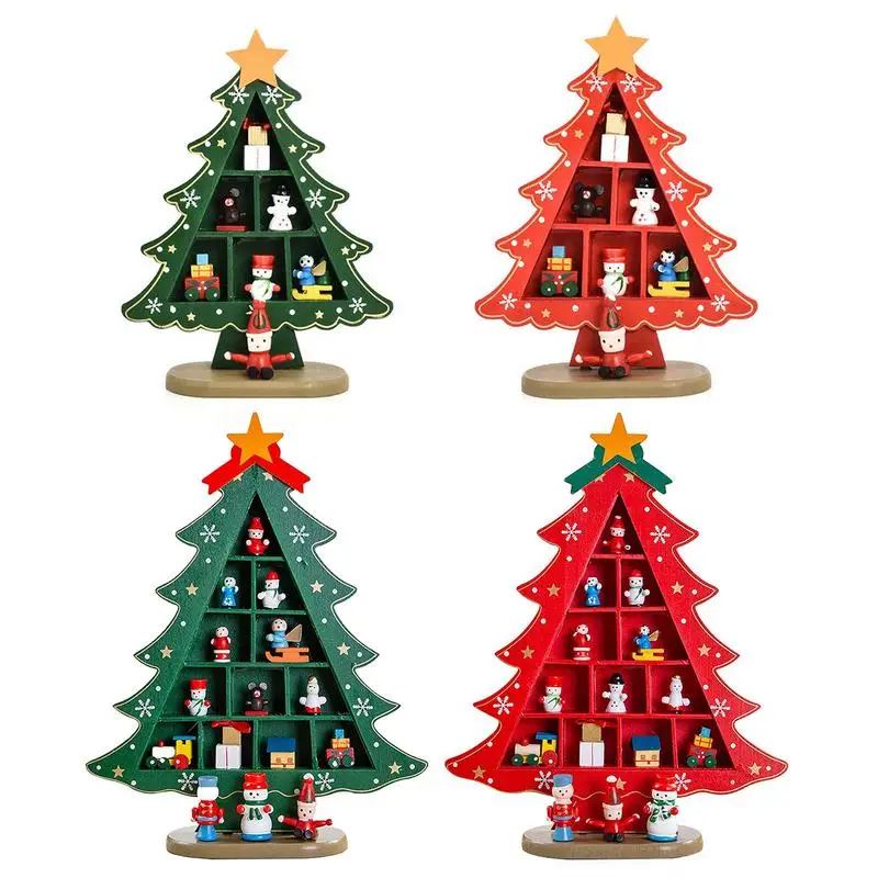 

Wooden Christmas Tree Tabletop Decoration Mini Ornaments Assemble Desktop Wood Pine Tree Gift for Christmas Shopping Mall Decor