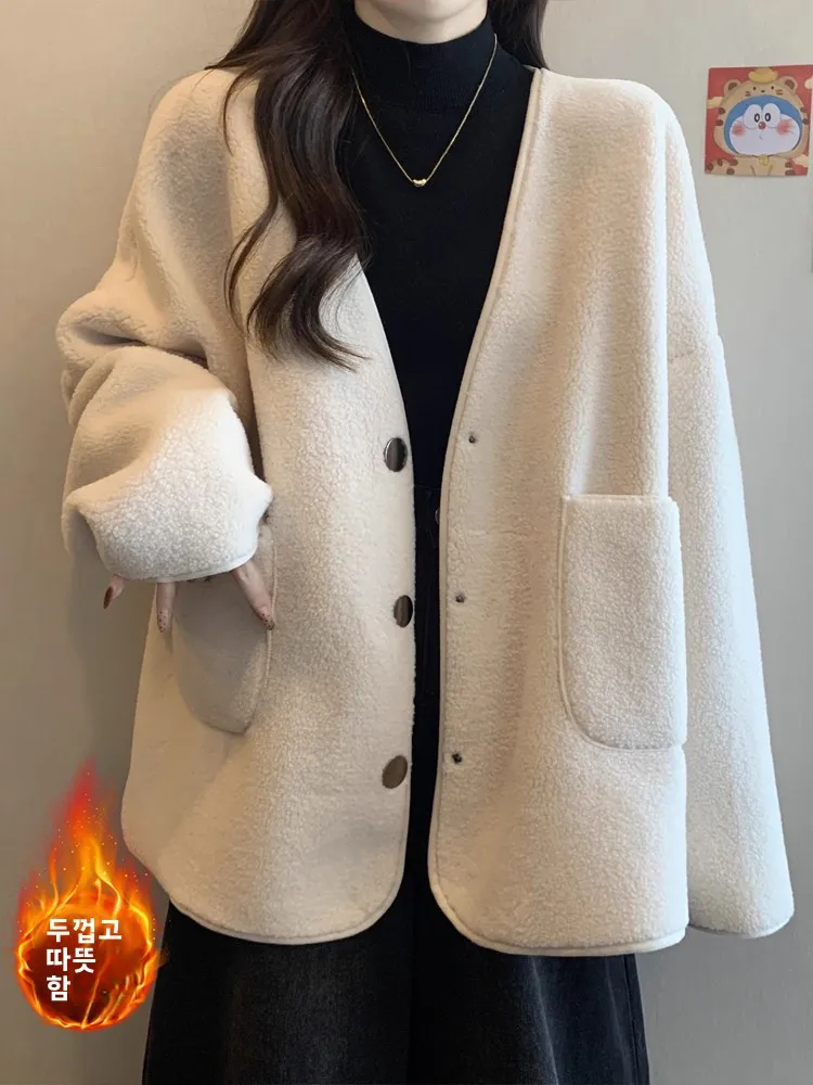 Свободная утолщенная верхняя одежда из берберского флиса с французским вырезом