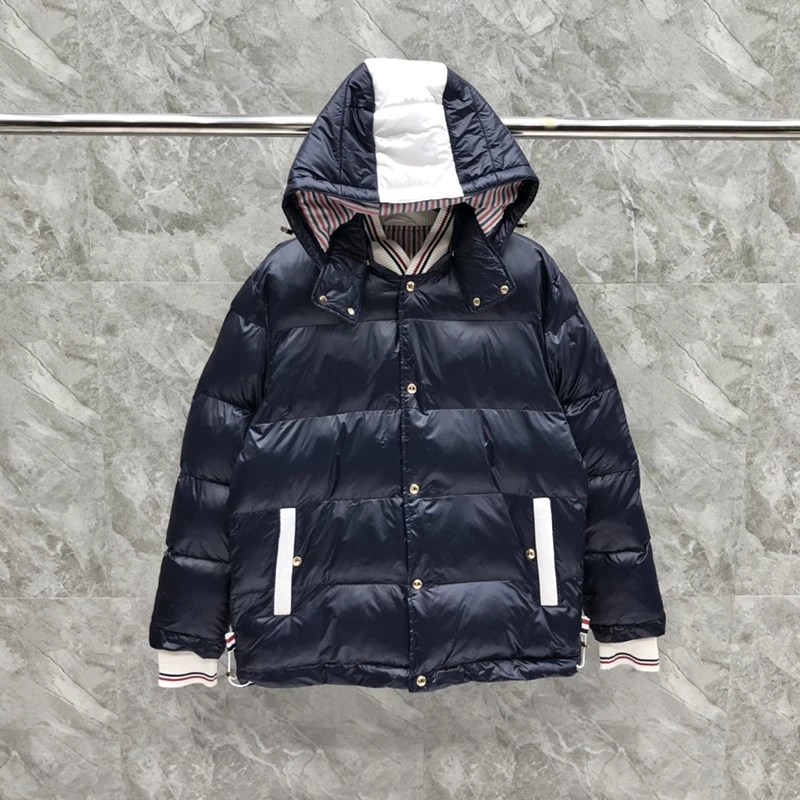 TB THOM Men's Boutique Winter Jacket Down Jacket Fashion Brand Coat Solid Navy Down-Filled Matte Nylon Warm TB Thermal Jackets