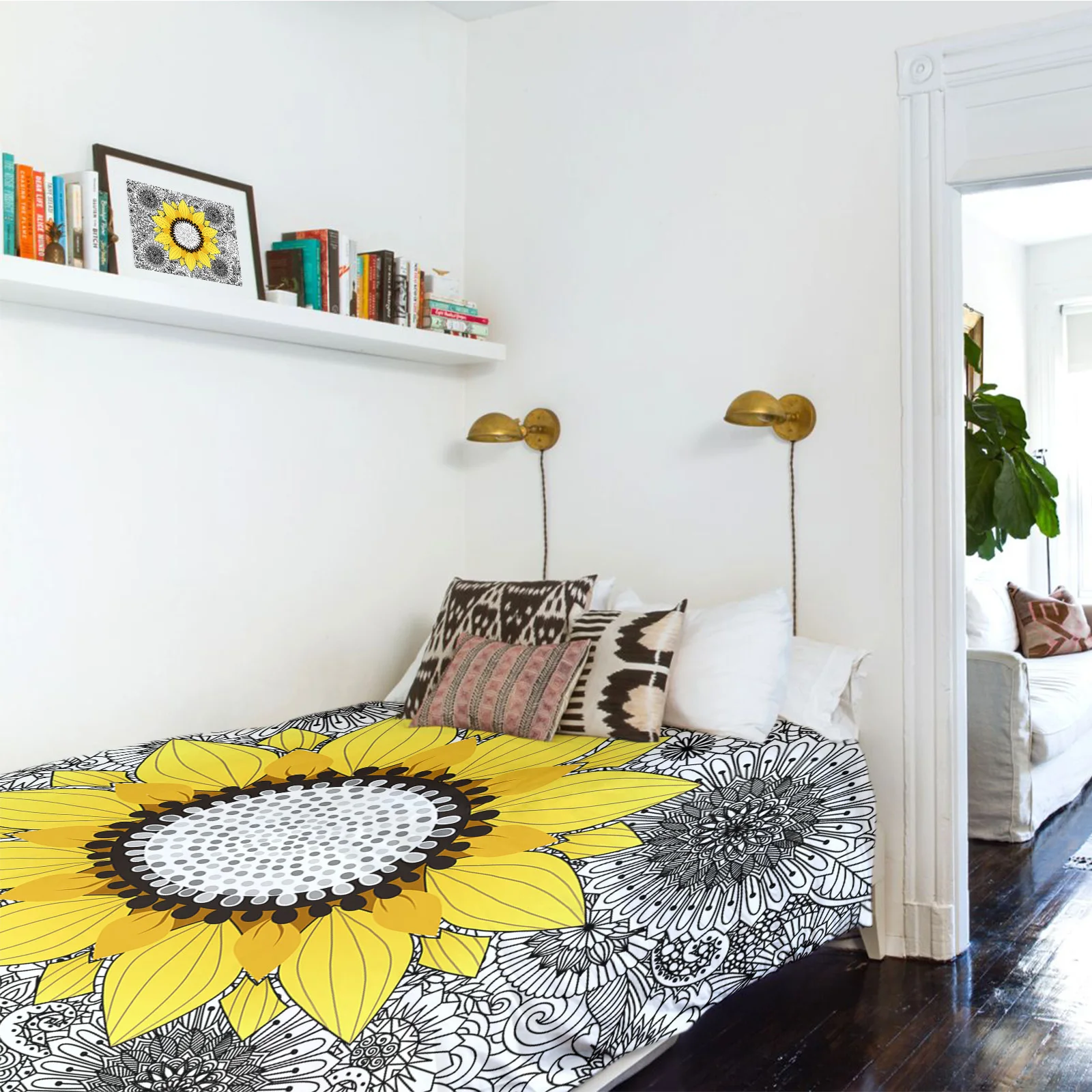 Sunflower Mandala Tapestry Wall Hanging Fabric Hippie Beach Blanket Living Room Decor Bedroom Background Carpet Cloth Covering |