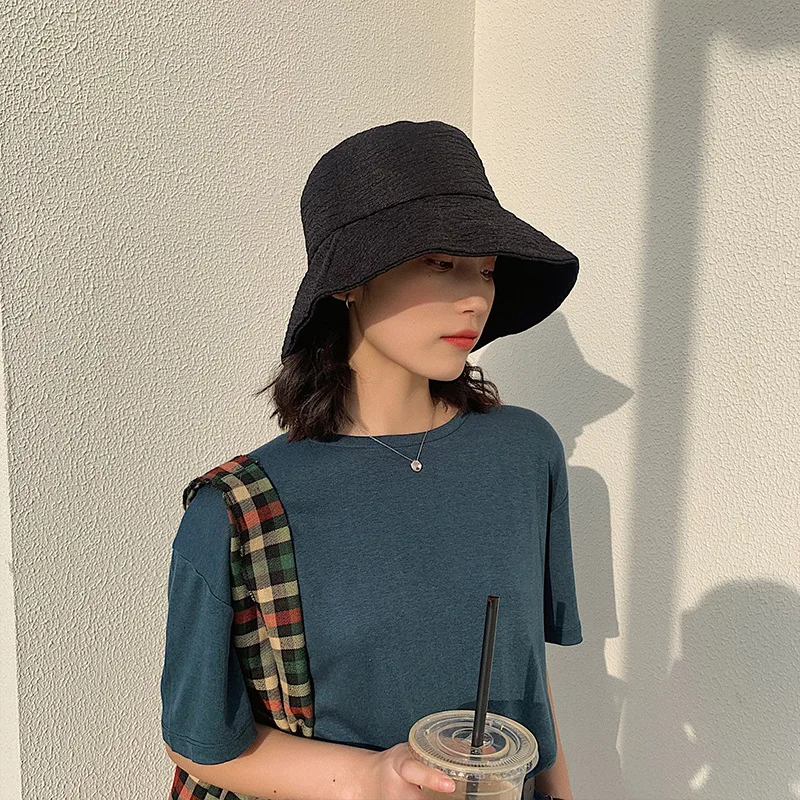 

Korean Wavy Panama Bucket Cap Women Summer Thin Sunscreen Caps Fashion Outdoor Sunshade Basin Hats Soild Color Fisherman Hat