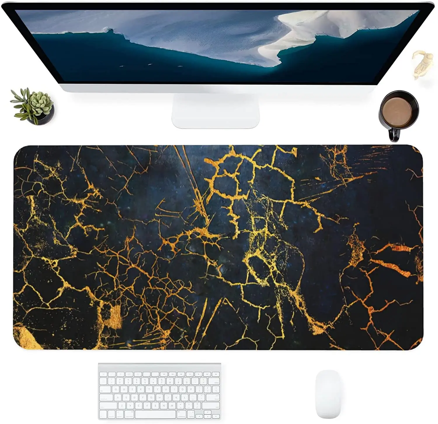 

Black Cracked Marble Extended Gaming Mouse Pad, XXL Large Desk Pad 32 X 16 Inch, Computer Keyboard Mousepad, Waterproof Mouse Ma