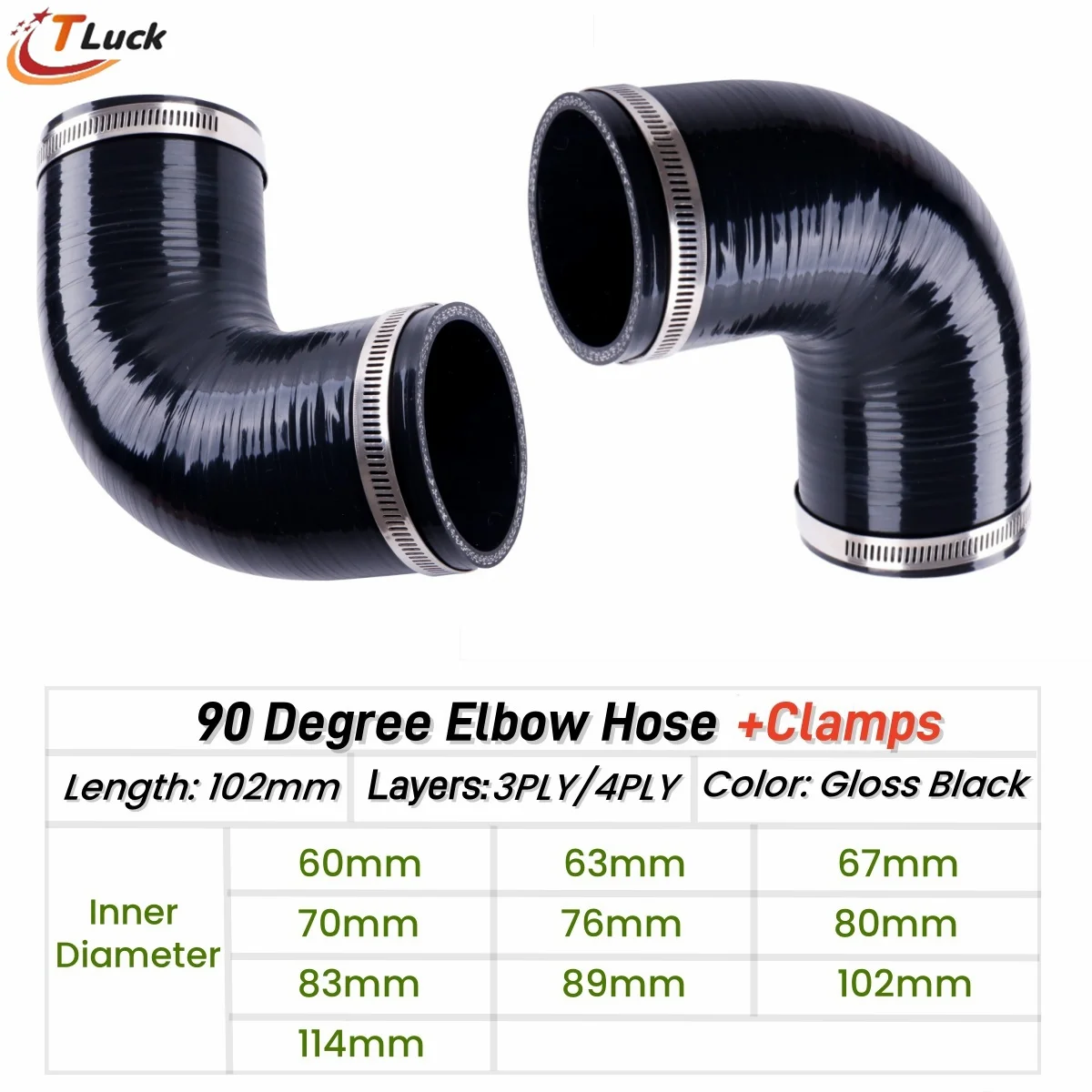 

Коленчатый шланг 90 градусов 90 ° Изогнутый силиконовый соединитель трубы, трубка интеркулера, ID 60, 63 мм, 67, 70 мм, 76 мм, 80, 83, 89, 102 114 мм, 1 шт., с зажимами