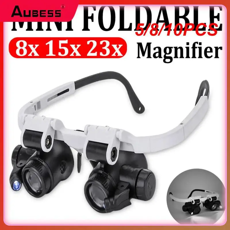 

5/8/10 шт. 8x 15x 23x лупа, лупа, ремонт, увеличительная лупа, очки, 2 светодиода, инструмент, головная Лупа