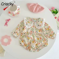 criscky 2022 autumn infant baby girls romper cotton full sleeve floral peter pan collar jumpsuit toddler baby girl clothes