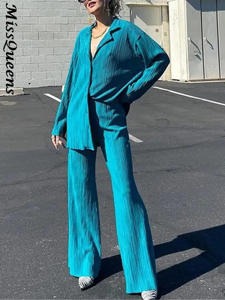 Женский элегантный плиссированный комплект из двух предметов свободная блузка с