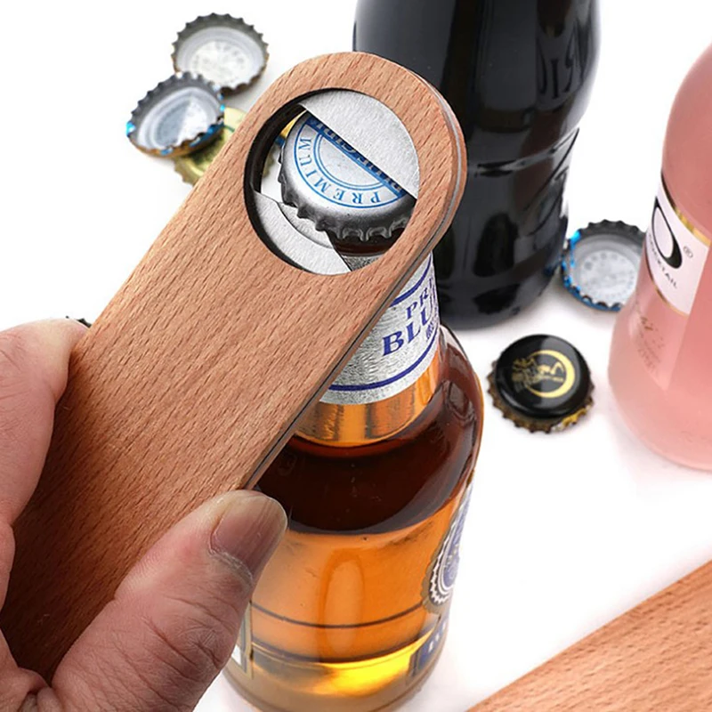 

Hotel Flat Board Speed Bottle Opener Home Beer Cap Wooden Cover Stainless Steel