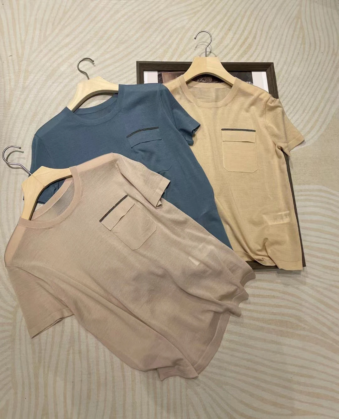 

100% Merino Wool Carbon Beads Embellished Elegant Loose O neck Knitted Top