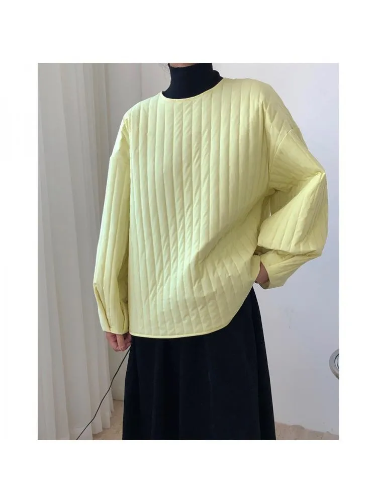 2022 Fall Winter New Japanese Lazy Profile Pullover Quilted Short Black Parka Women O Neck Loose  Warm Coat Jacket