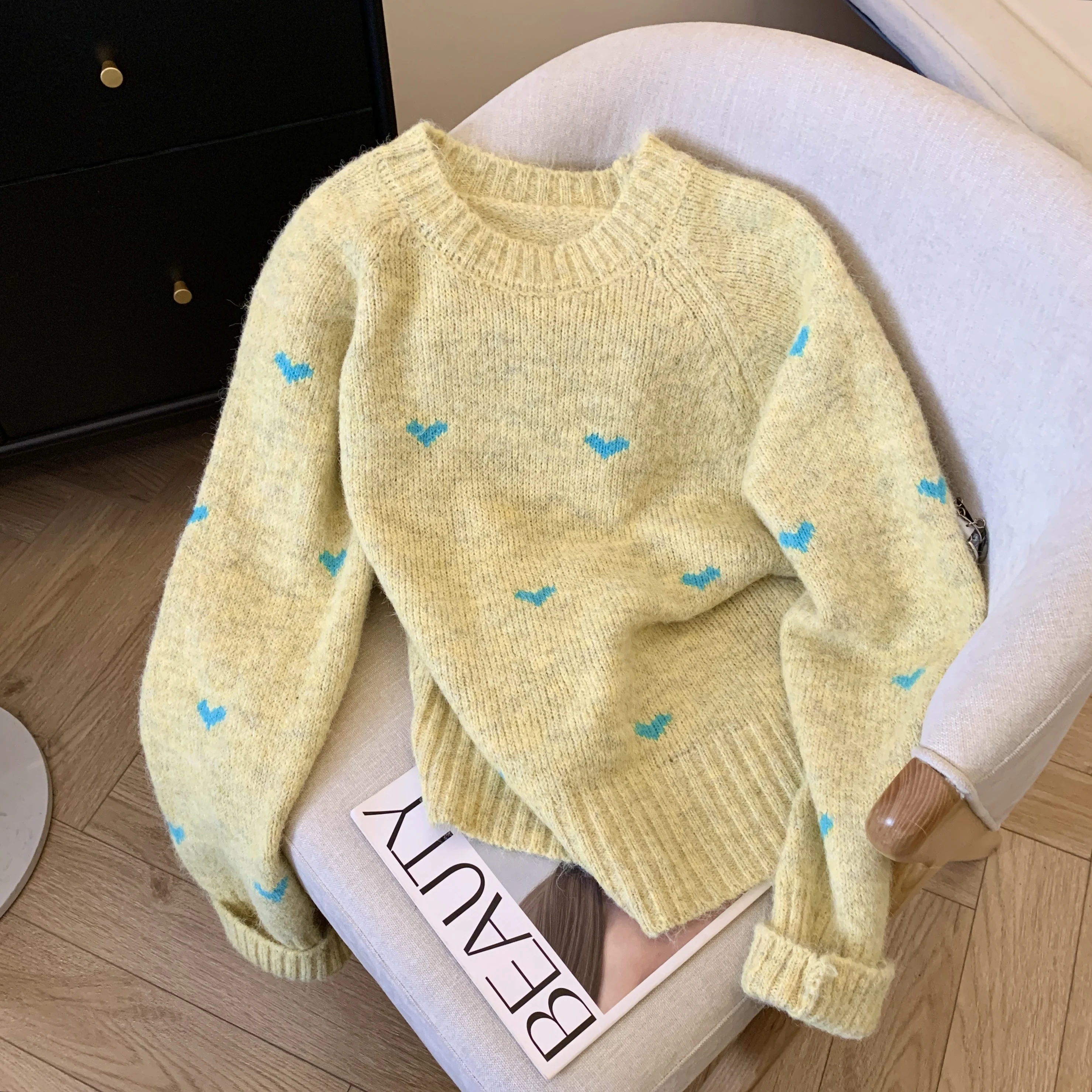 Новинка 2024 хлопковый шерстяной пуловер в ленивом стиле женский осенне-зимний