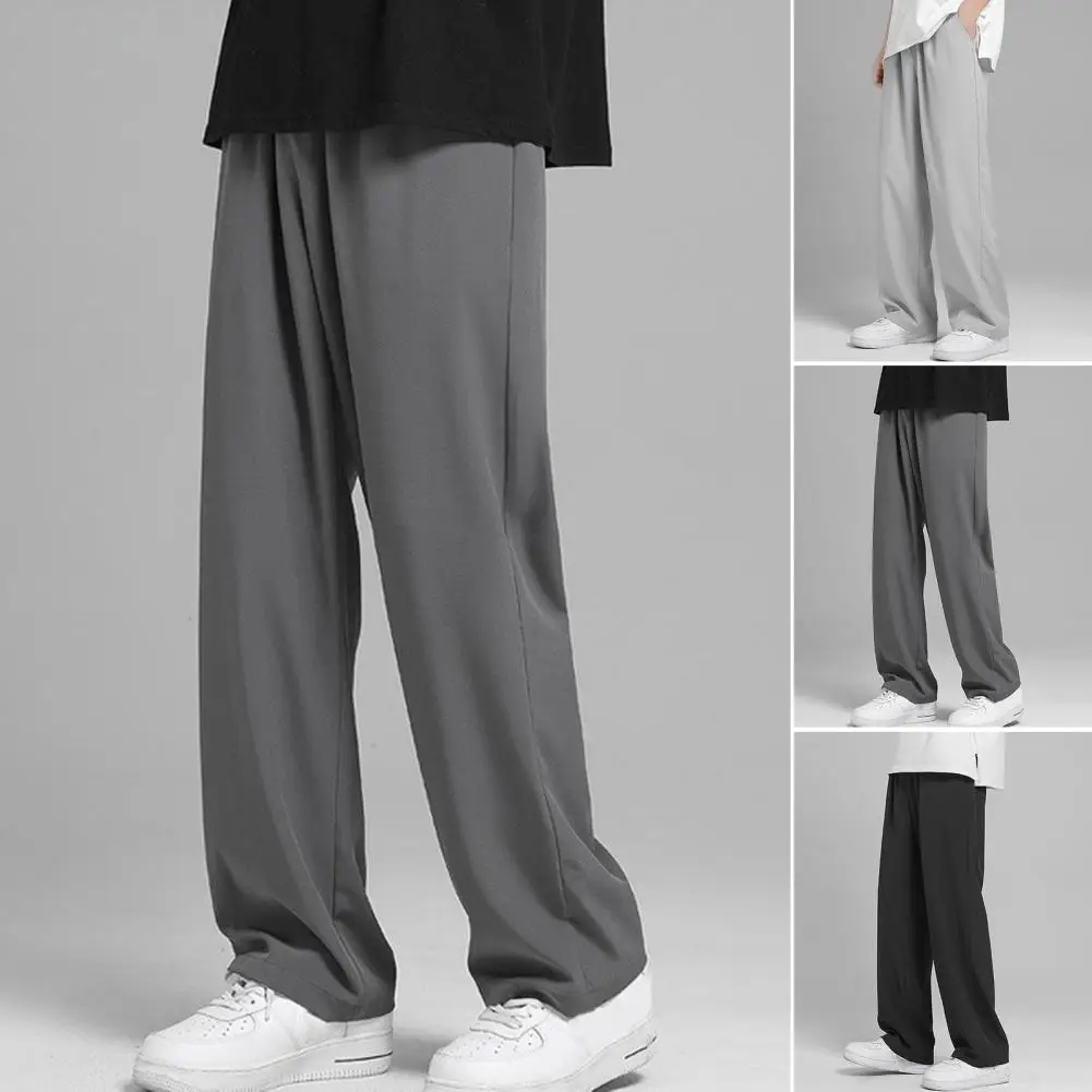 

Men Trousers Breathable Men Pants Solid Color Relaxed Fit High Waist Trousers Simple Lace-up Draped Pants Streetwear