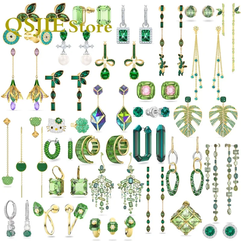 

Original New Green Earrings Fashion Luxury Jewelry Crystal Tassels Charming Women's Earring Series with Logo