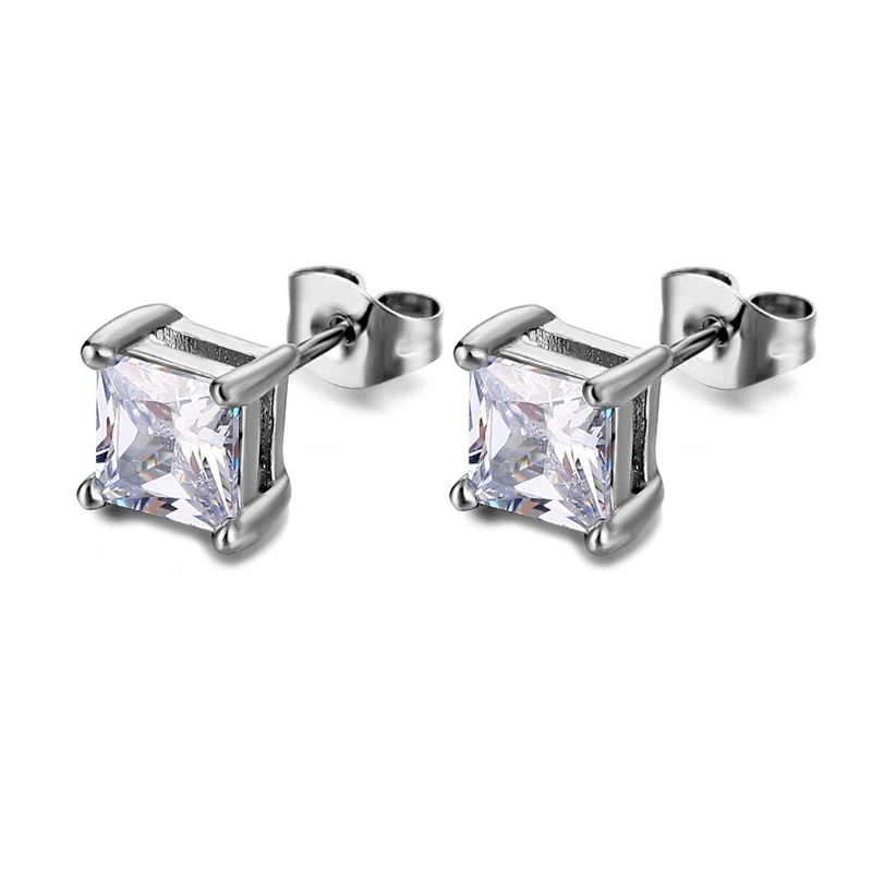 Серьги-гвоздики квадратные из нержавеющей стали с кристаллами |