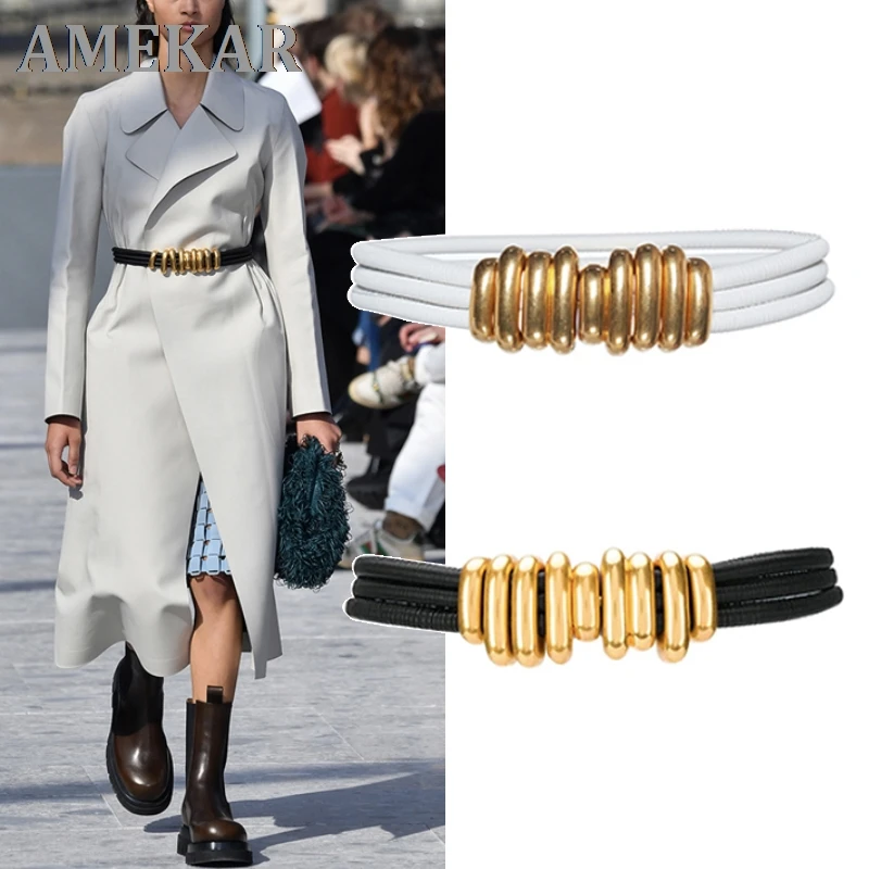 

2021 Designer belts women high quality elastic long belt waist gold buckle fashion luxury brand ceinture femme waistband