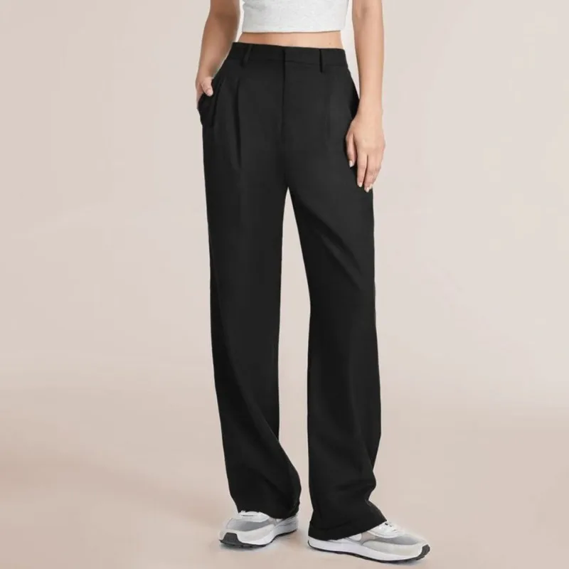 

Осенние офисные брюки с высокой талией, широкие брюки с поясом, широкие брюки с карманами, уличные рабочие брюки, брюки для бега, 28425