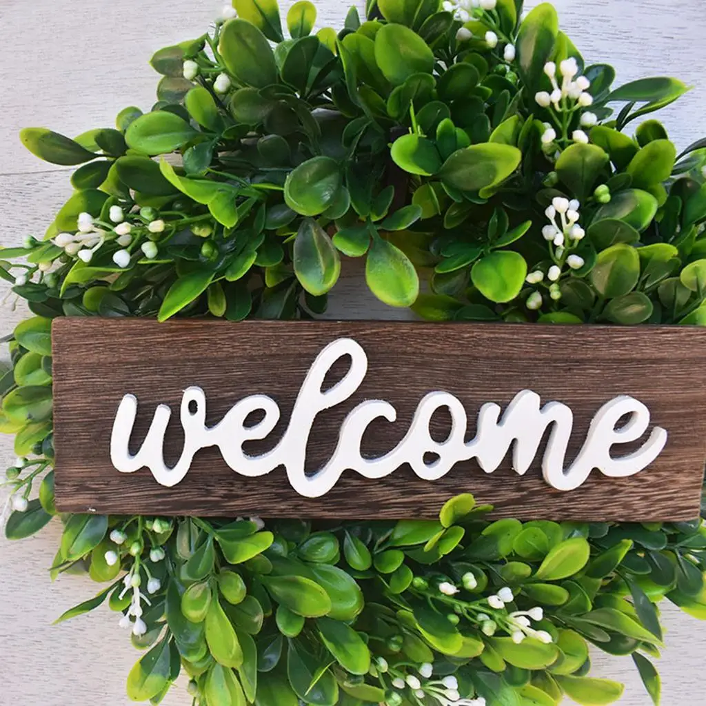 

Front Door Wreath Welcome Wood Sign Farmhouse Artificial Eucalyptus Garland